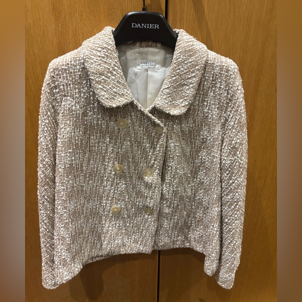 Barneys New York Cream and Tan bouclé tweed Blazer